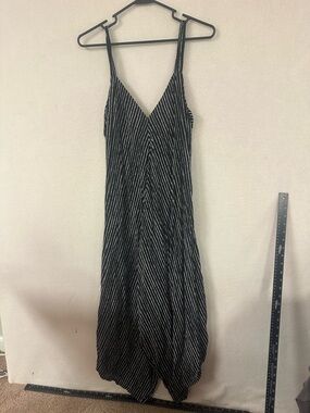 Zanzea Women’s M Black White Striped Wide Leg Spaghetti Strap Jumpsuit